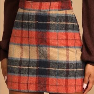 Lulu's Red and Tan Plaid Mini Skirt
